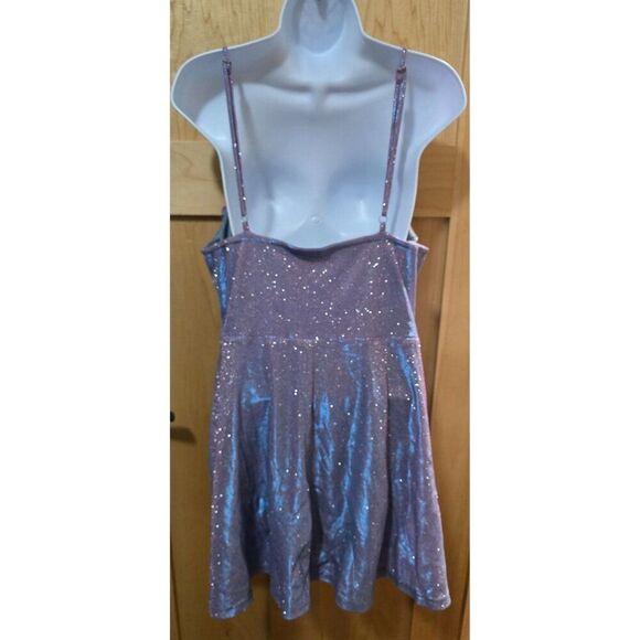 Shimmering Purple Glitter Spaghetti Strap Romper With Draped Front & Adjustable - Picture 4 of 10